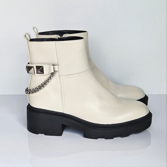 Marc Fisher Genuine Leather Waty Chelsea Ankle Boot Ivory Size 8.5 Lug Sole Stud - Picture 2 of 8